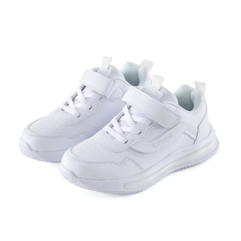 

Brand children's shoes 2021 spring running new boys sports girls leather white with lights