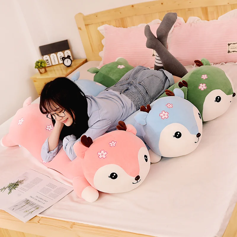 

New Arrive Huge Soft Kawaii Lying Deer Stuffed Lovely Animal Plush Toys for Children Kids Sofa Bed Pillow Cartoon Christmas Gift