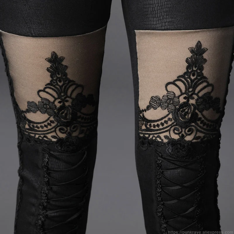 Женские готические кружевные леггинсы с принтом в стиле панк модные