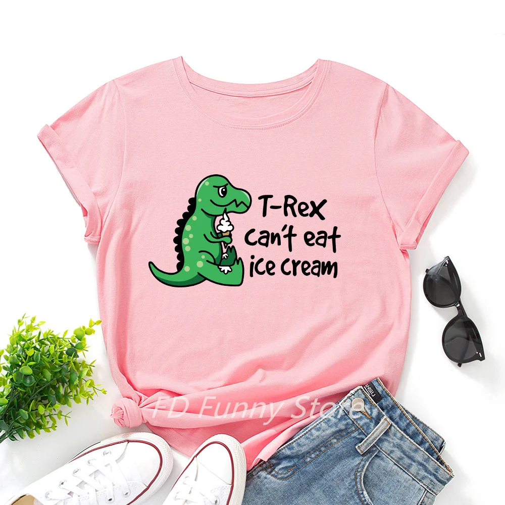 

Summer Women T-shirt 100% Cotton Short Sleeve Dinosaur Ice Cream Print T Shirt Female Casual O-neck Tshirt Lady Graphic Tee Tops