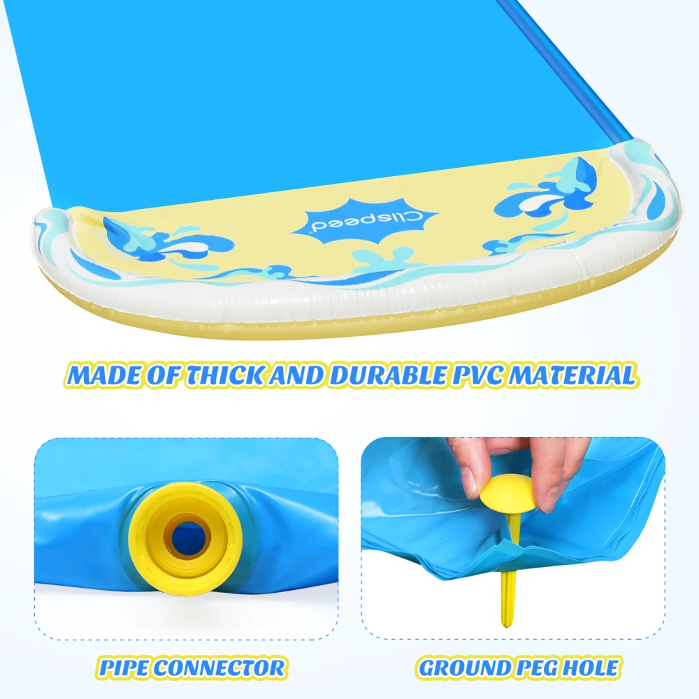 

Clispeed Children Water Slide 100 x 480 Racing Lane with Sprinklers Outdoor Summer for Lawn Yard Garden