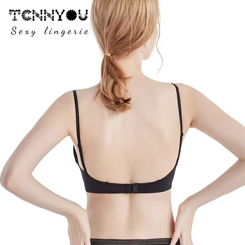 

One-Piece Glossy Ultra-Thin Underwear No Steel Ring Bra Seamless Backless Girl Breathable Lingerie Sexy Gathered Bralette