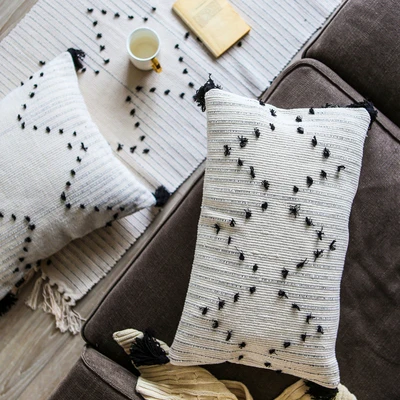 Woven Moroccan Style cushion cover 45X45cm Lumbar Pillow 30X50 White Black Simple Geometric for Home decoration Sofa Bed | Дом и сад