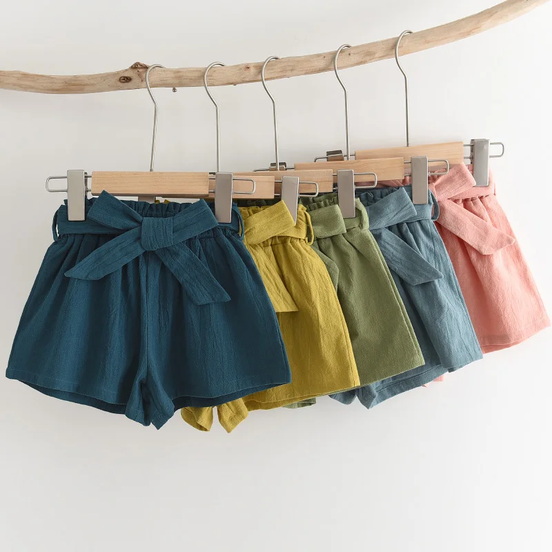 

Melario New Girls Casual Solid Shorts New Fashion Children Bow Sashes Loose Clothing Cotton Clothes Kids Girl Summer Pants 3-7Y