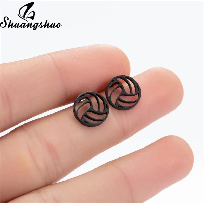 Shuangshuo Black Earrings Punk Fashion Stainless Steel Stud Animal Geometic World Map Earings Women Men Mini Jewelry | Украшения и