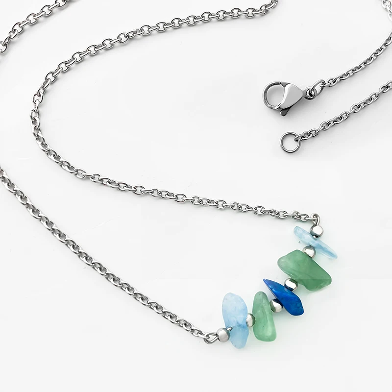 

Simple Natural Stone Necklace for Women Lapis Lazuli Green Aventurine Aquamarine Gravel String Necklace Fashion Jewelry
