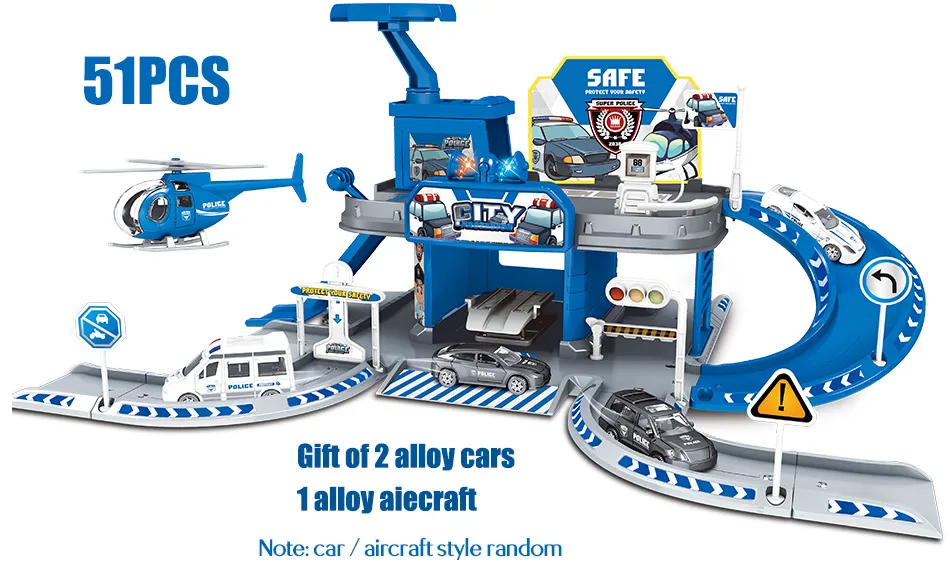 3D City Police Station Railway Alloy Car Play Engineering Fire Truck Track Car DIY Model Building Kits Assembly toys for kids