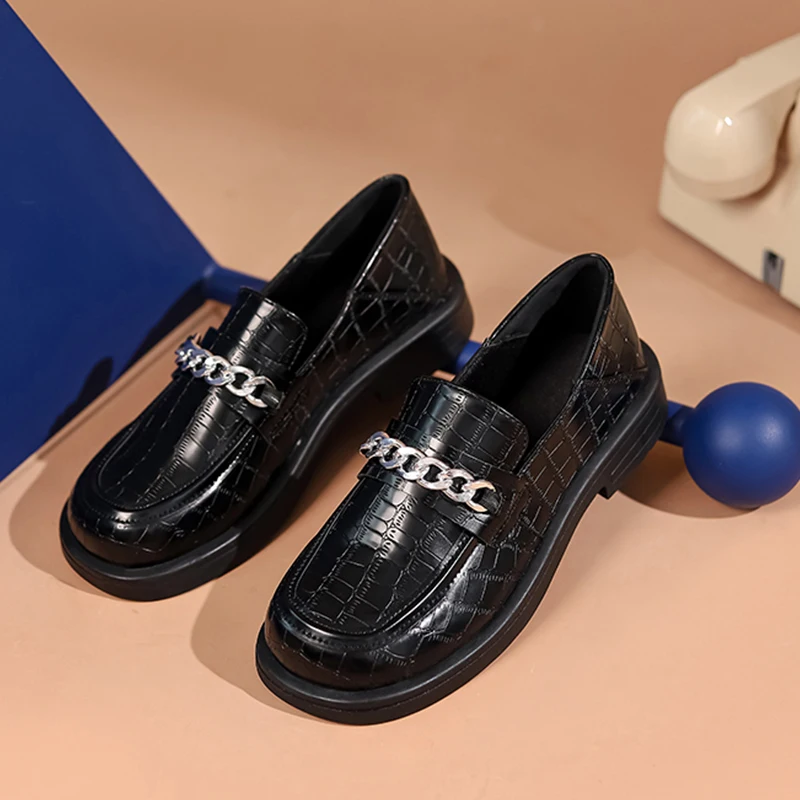 

Japanese Mary Jane Style Black Women Lolita Shoes PU Leather Shoes Ladies Vogue Chain Pumps Slip-on Student Female Shoes