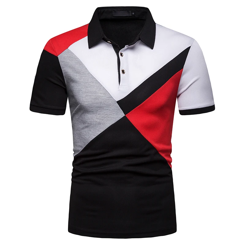 Мужское Летнее поло с коротким рукавом и отворотом контрастных цветов | Мужская