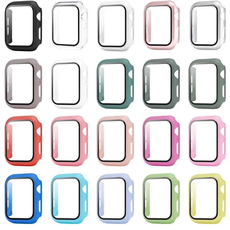 Funda de 100 piezas para Apple Watch SE 6 5 4 40MM 44MM 38MM 42MM PC, marco de parachoques con funda de vidrio + pel&iacute;cula protectora de vidrio-1