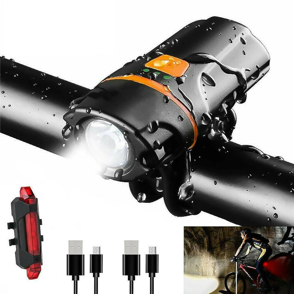 

USB Rechargeable Bike lights MTB Bicycle Front Back Rear Taillight Waterproof Warning Light 1200 Lumen Front Back Headlight Set