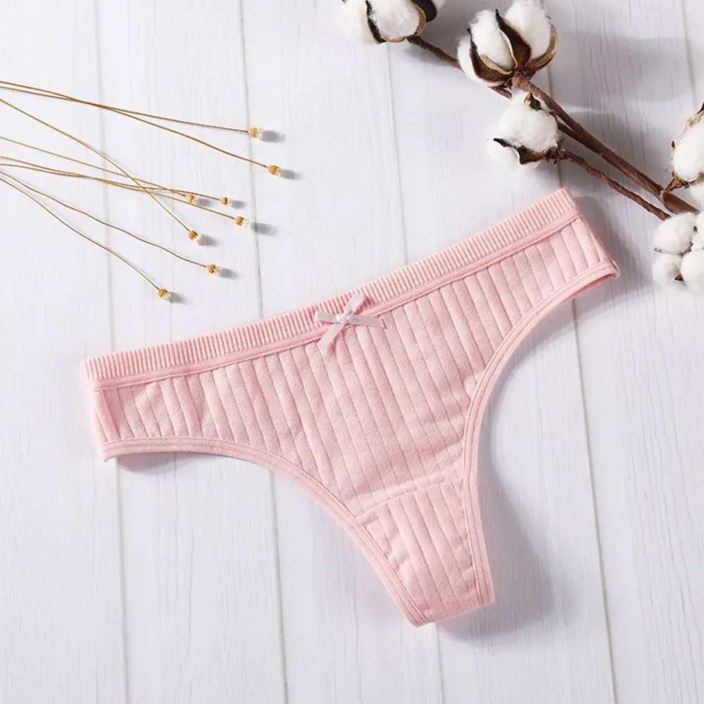 light pink Лидер продаж, модные хлопковые однотонные стринги с низкой талией, женские трусики, сексуальные удобные бесшовные трусики - Цвет: light pink