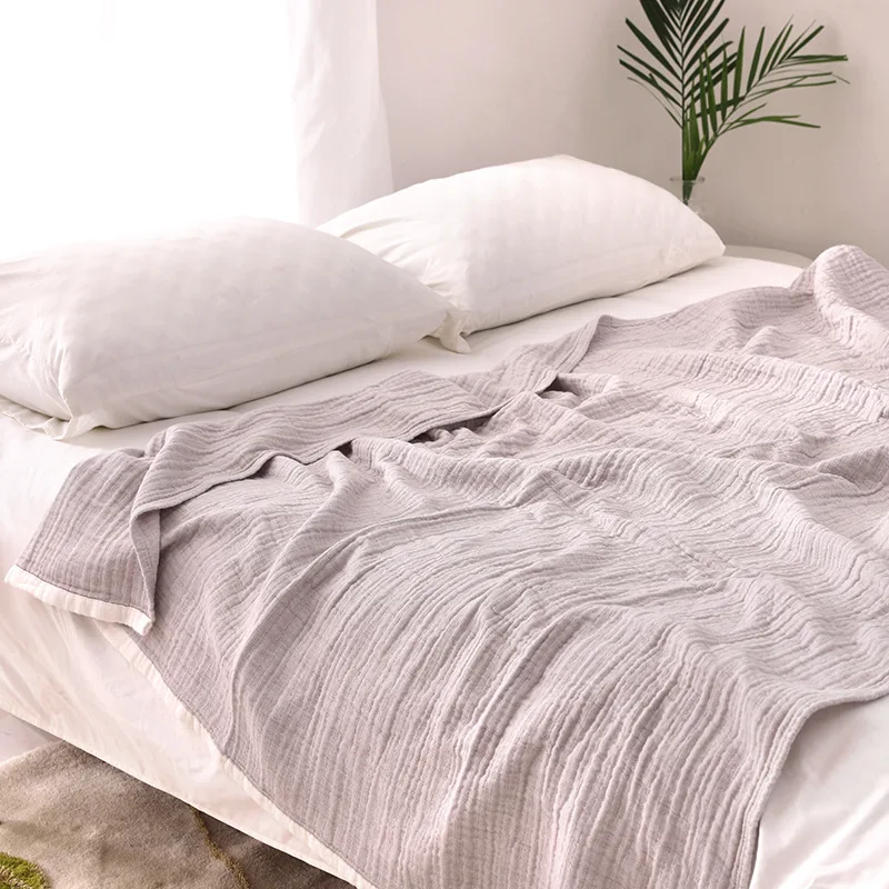 New Washed Gauze Six-layer Blanket 100% Cotton Gray Green Pink Blankets For Beds Thick Air-conditioning Soft Throw Quilt | Дом и сад