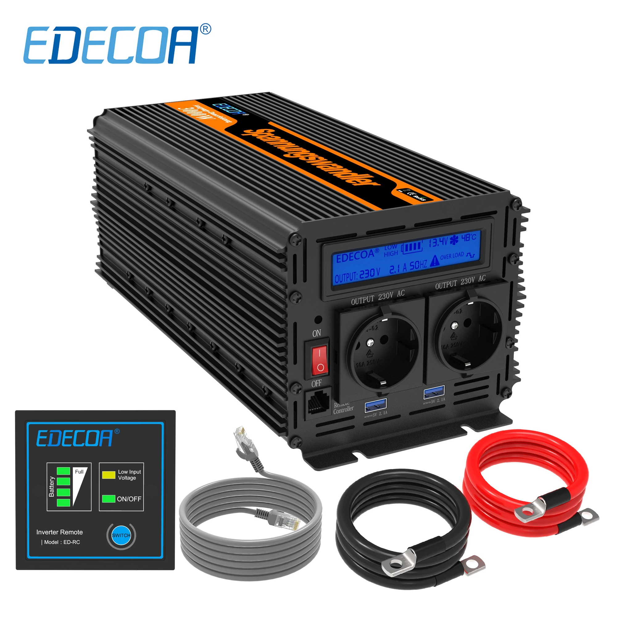 EDECOA инвертор мощности 3000 Вт постоянного тока 12 В 24 в переменный ток 220 230