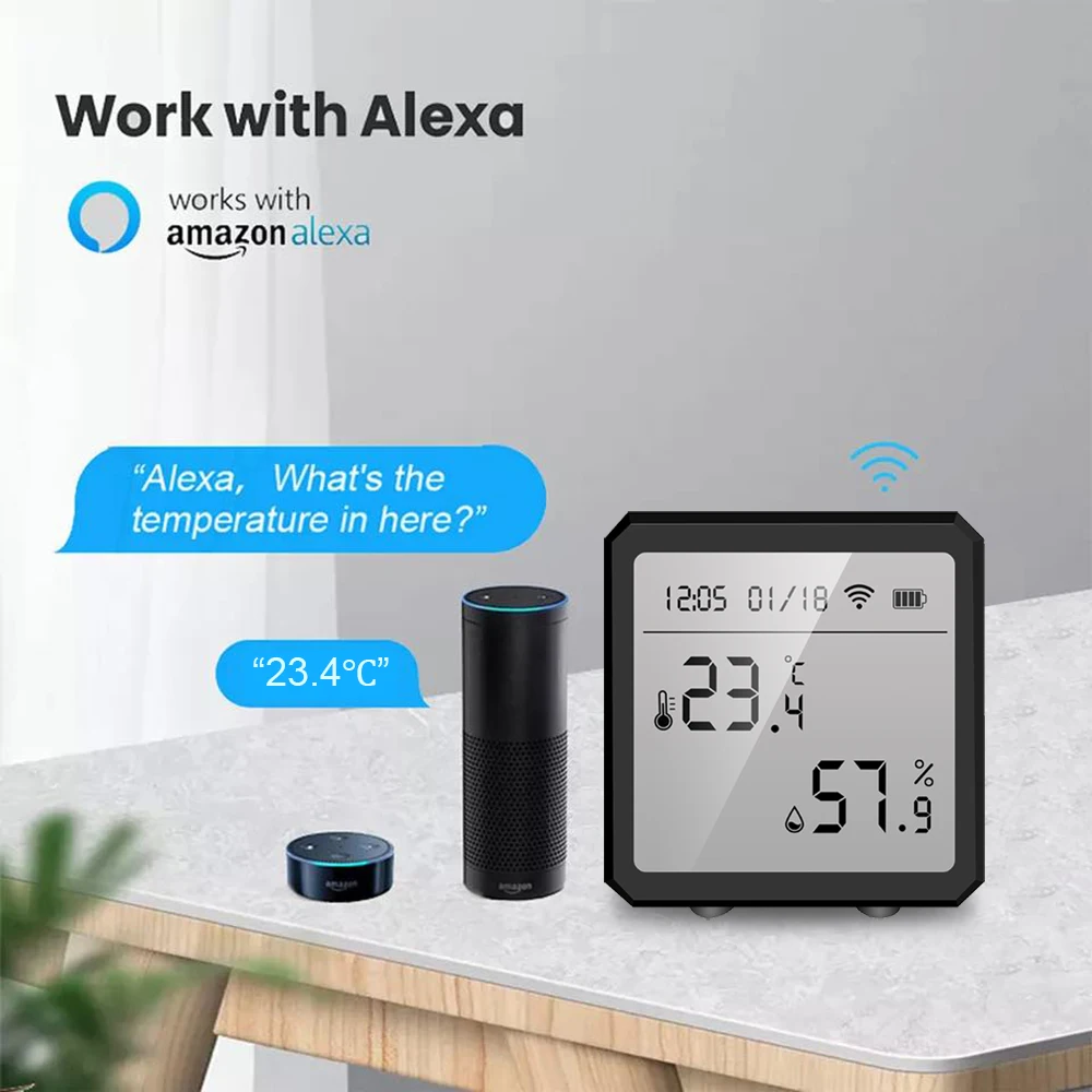 Термометр Tuya с Wi-Fi и датчиком температуры влажности черный внутренний гигрометр