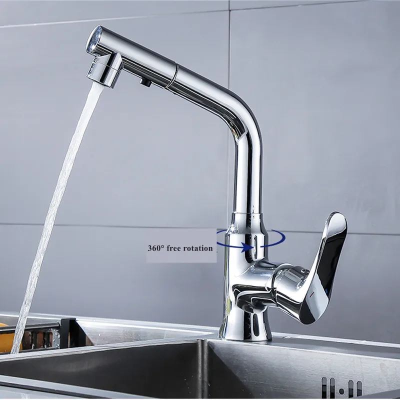 

Single Handle Brushed Nickel Kitchen Faucets with Pull Down Sprayer for Sink 360° Rotation Kitchen Tap Hot and Cold Water Mixer
