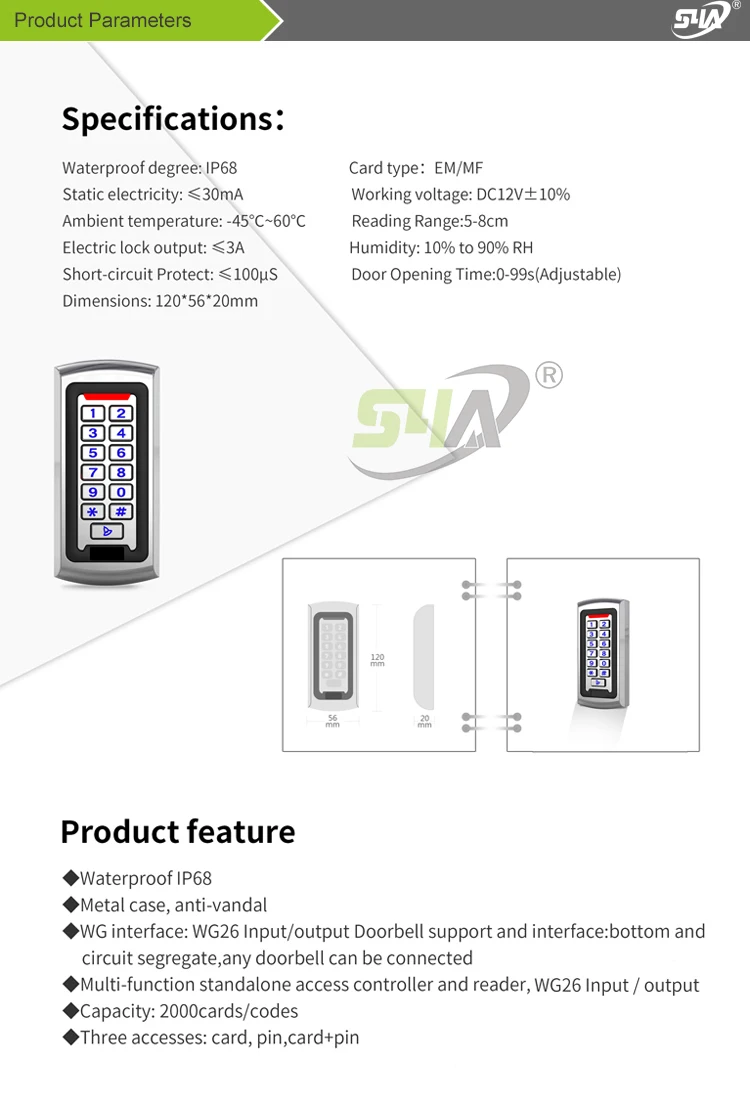 IP68 Водонепроницаемая автономная RFID металлическая клавиатура контроля доступа