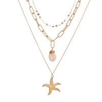 european and american new fashion beach shell multistory necklace metal starfish pendant ornaments