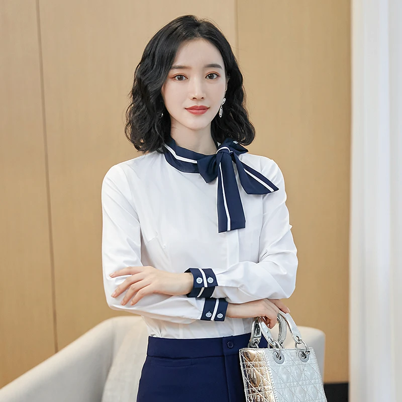 

Новинка 2020, женская блузка, рубашка, комплект из 2 предметов, брюки и топ, белая рабочая одежда с длинным рукавом, Офисная Женская одежда