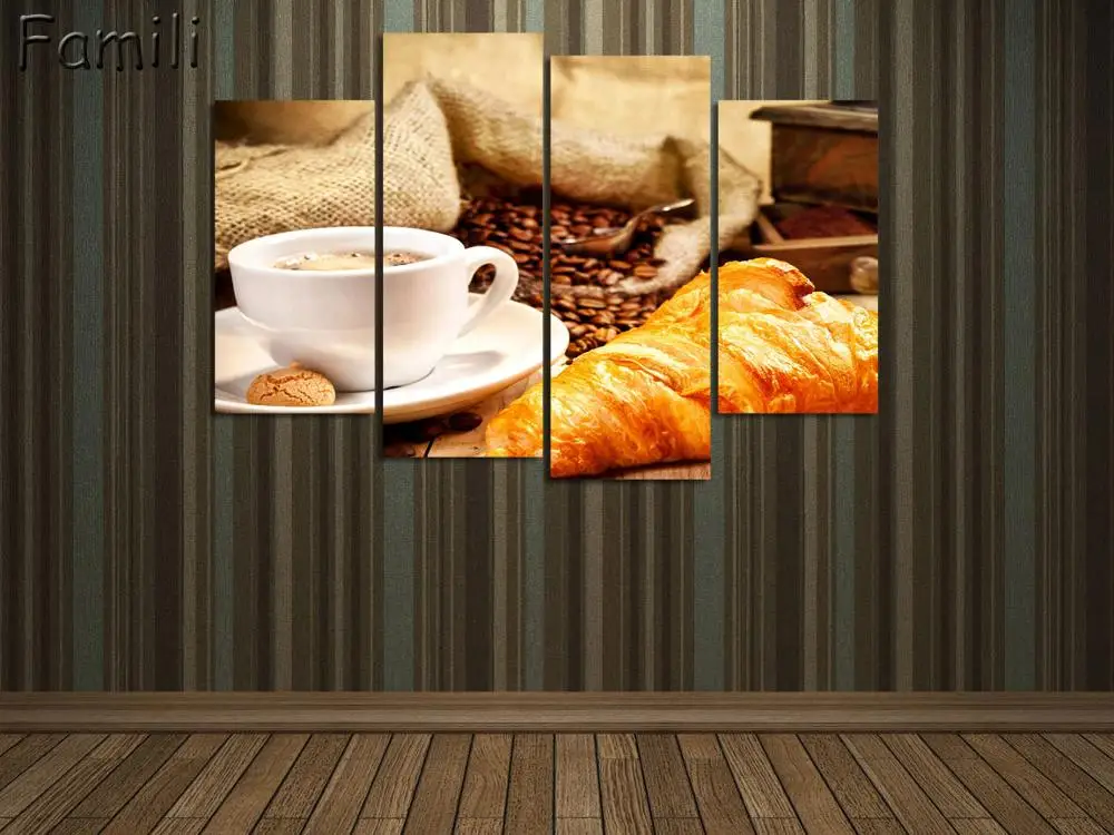 

4pcs Canvas Painting Coffee background Print Painting On Canvas Wall Art Picture Kitchen Home Decoration Unframed
