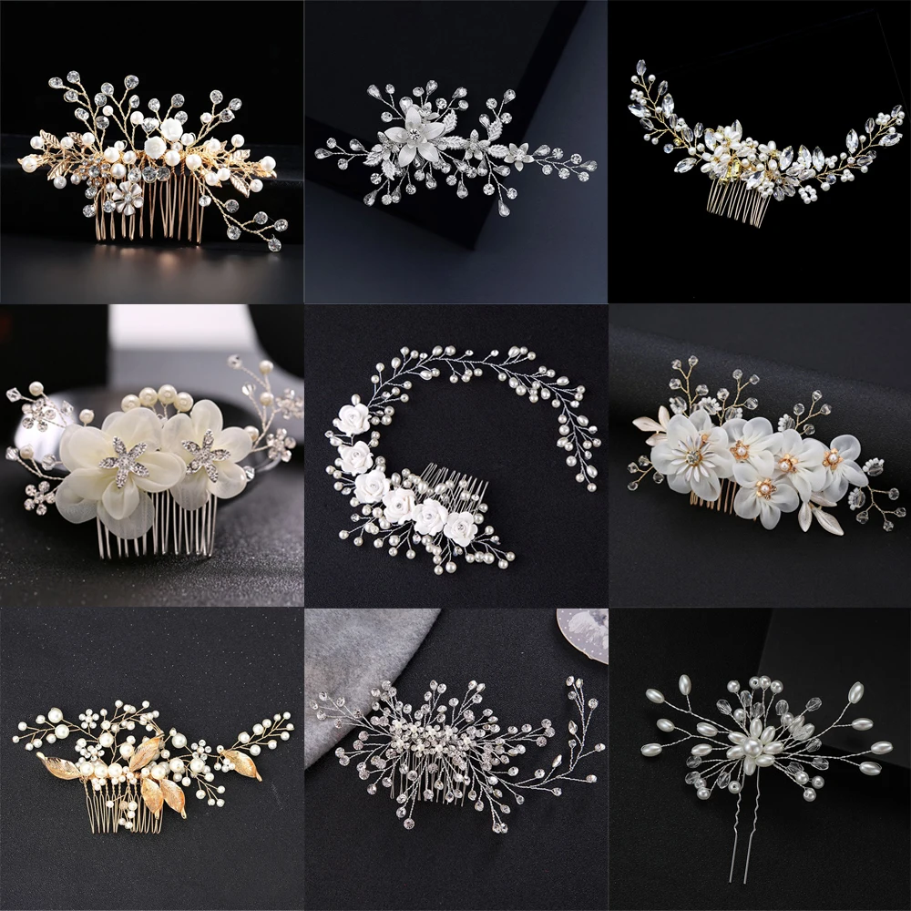 Mix Style Elegant Crystal Pearl Flower Hair Jewelry Wedding Hair Accessories Hair Comb Bridal Hair Clips tiara hair ornaments