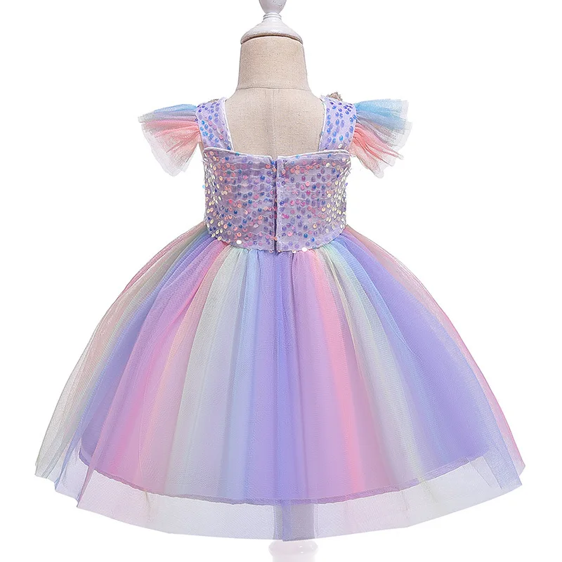 Летнее Детское платье для девочек Радужное с блестками Детские платья принцессы