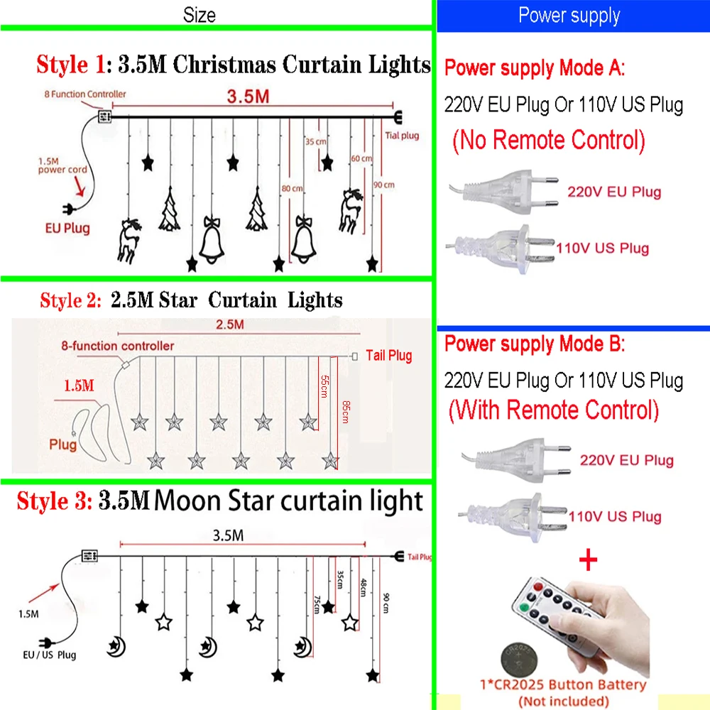 

Christmas Lights Led 3.5M Curtain String Light Garland Star Moon 220V/110V Fairy Lights Outdoor/Indoor For Home Festival Decor