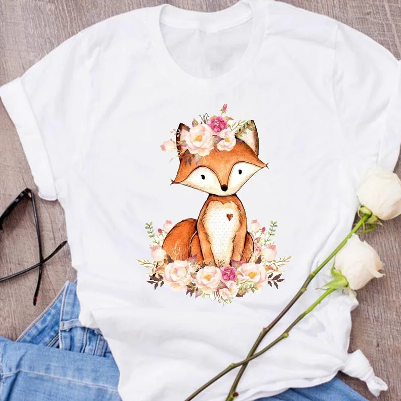 

Graphic Leopard Flower Plant Women Printing Fashion Ladies Print Clothing Clothes Lady Tees Tops Female T Shirt Womens T-Shirt