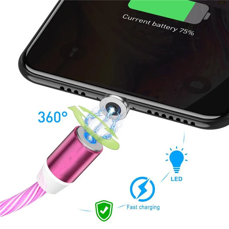 Магнитный кабель USB Type-C со светодиодной подсветкой Micro для iPhone X Xiaomi mi 9 Huawei P30 Pro |