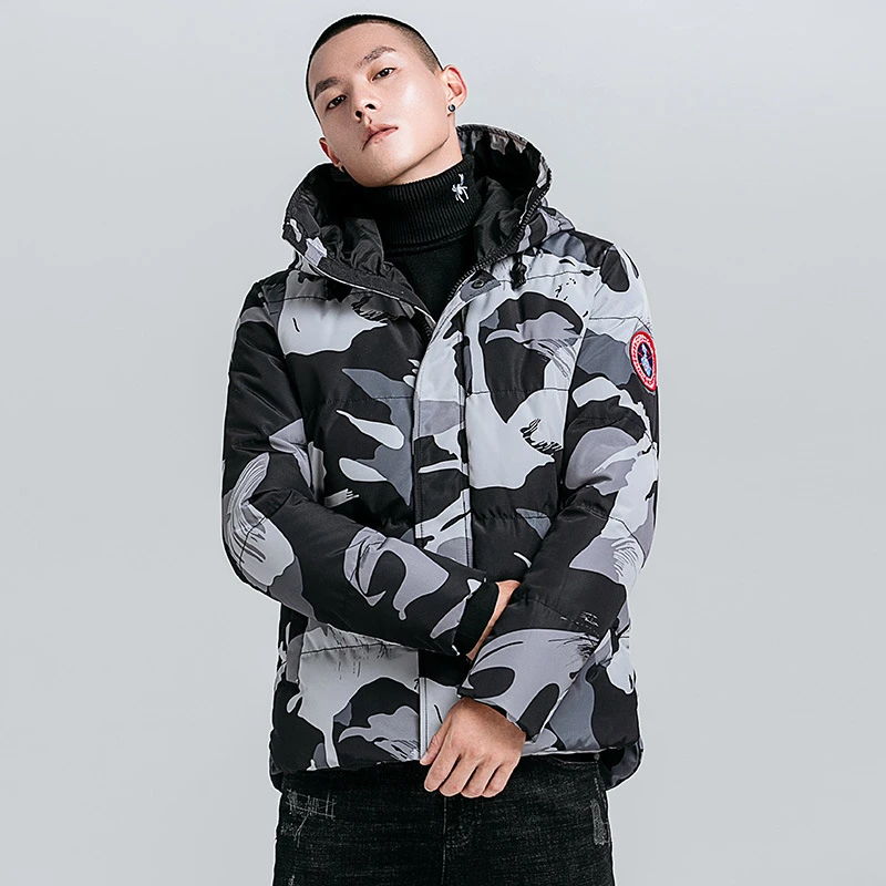 Камуфляжные зимние парки куртки мужские повседневные толстые пальто
