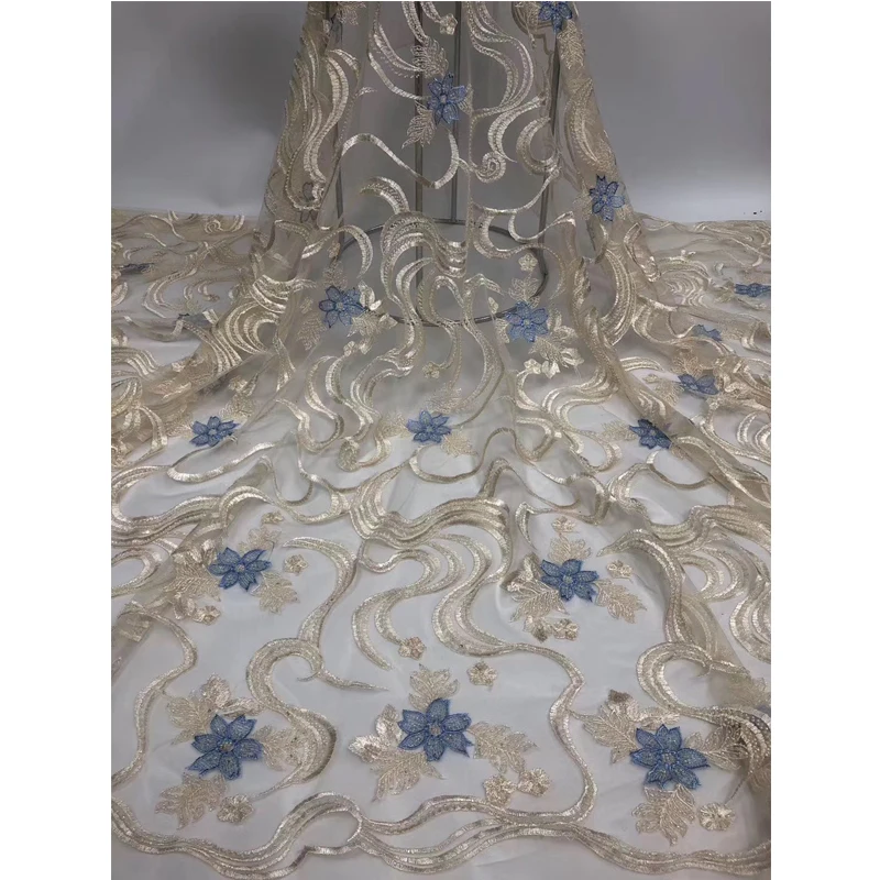 

5 Yards High Quality Lace Fabric Stripe Floral Embroidery Gorgeous Polyester Tulle Fabrics For Daily Dresses Fashion