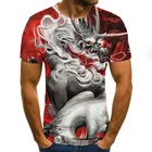 Летняя футболка с принтом, мужская и женская, модные топы с коротким рукавом, с 3D-принтом огненного дракона, уличная одежда