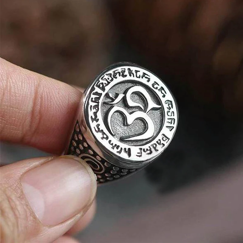 

New Popular Fashion Buddhist Tibetan Rune Rings Men's Retro Hip-Hop Rock Locomotive Trendy Boy Party Accessories Gift Wholesale