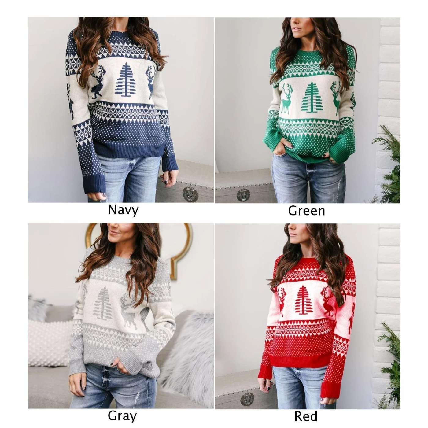 Женский Рождественский Пуловер длинный рукав вязаный пуловер Круглый Вырез