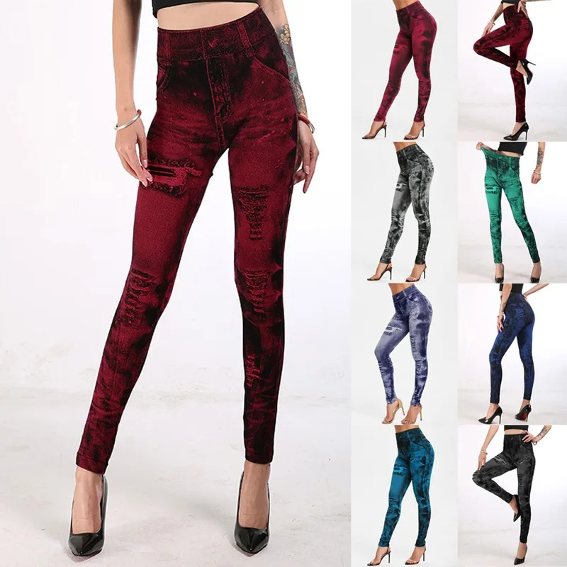 

Women's Leggings Jeans Bottom Pants Coloured Hip-up Super Bomb Slim Nine-minute Pants Jeggings Leggins Mujer High Waist Leggings