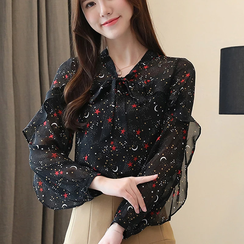 Шифоновая женская рубашка с оборками новинка весны 2020 блузки длинным рукавом и