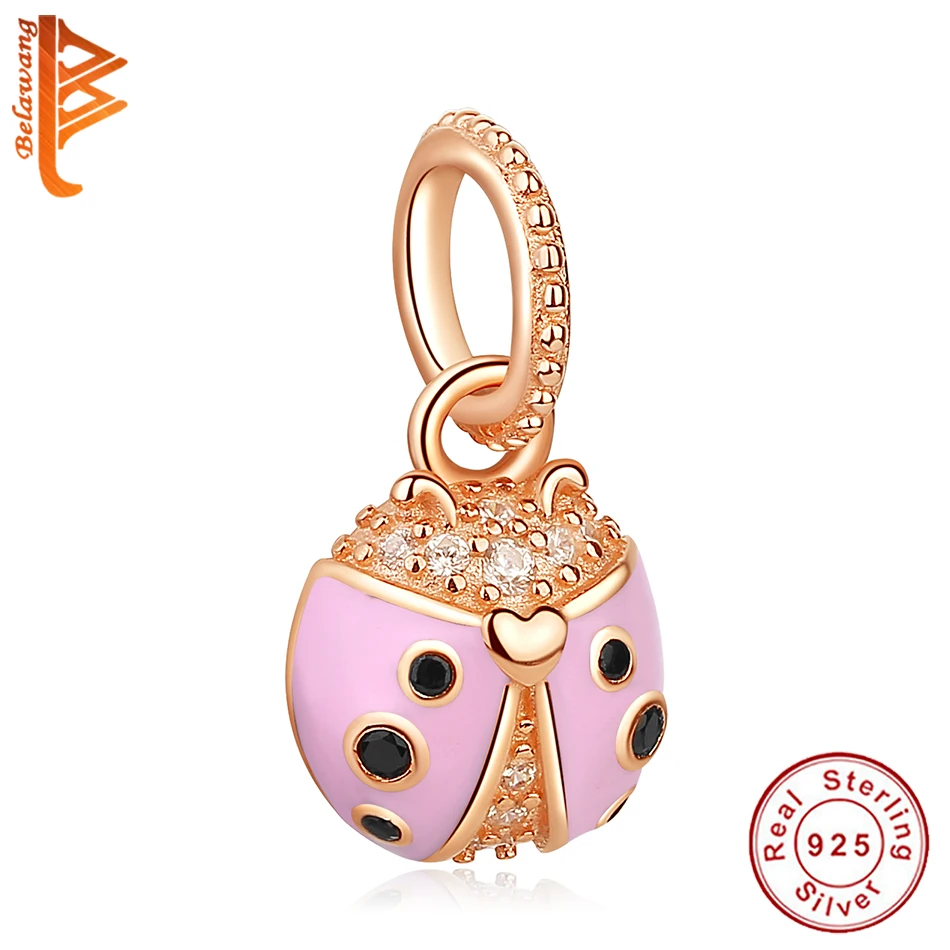 Оптовая продажа розовое золото Цвет Божья коровка прозрачного хрусталя 925 шарма