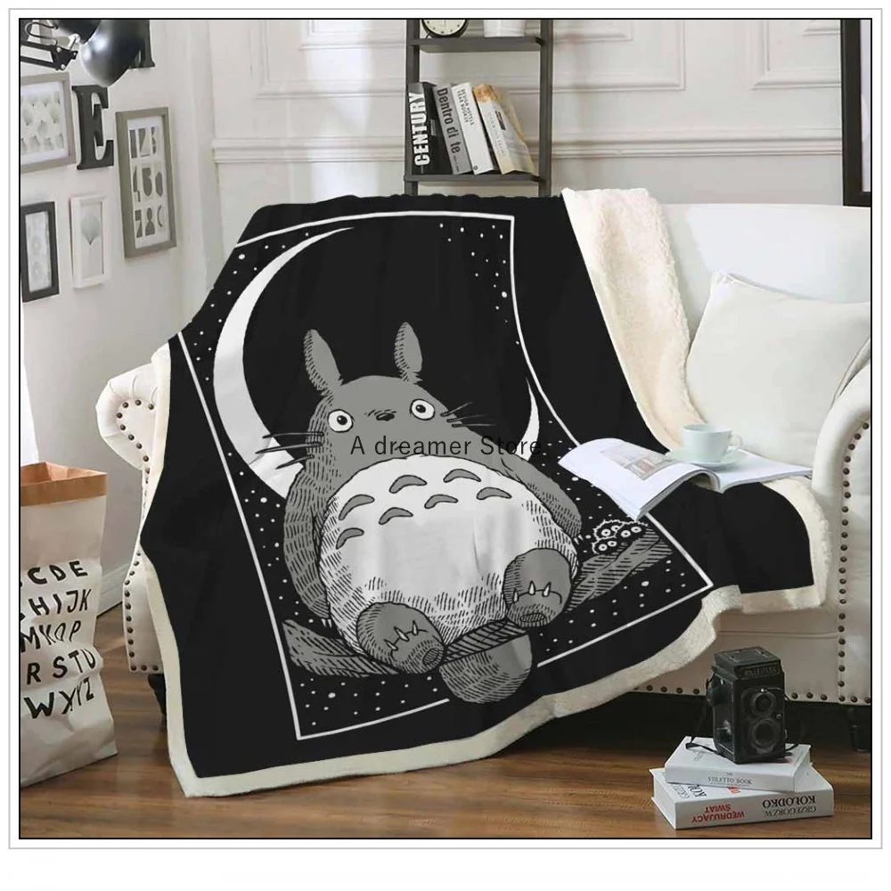 Мультяшное одеяло Totoro с забавными персонажами 3D принтом Sherpa на кровати детский