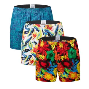 Трусы-боксеры мужские свободные из хлопка, пикантное нижнее белье, Пижама для сна, 3 шт.