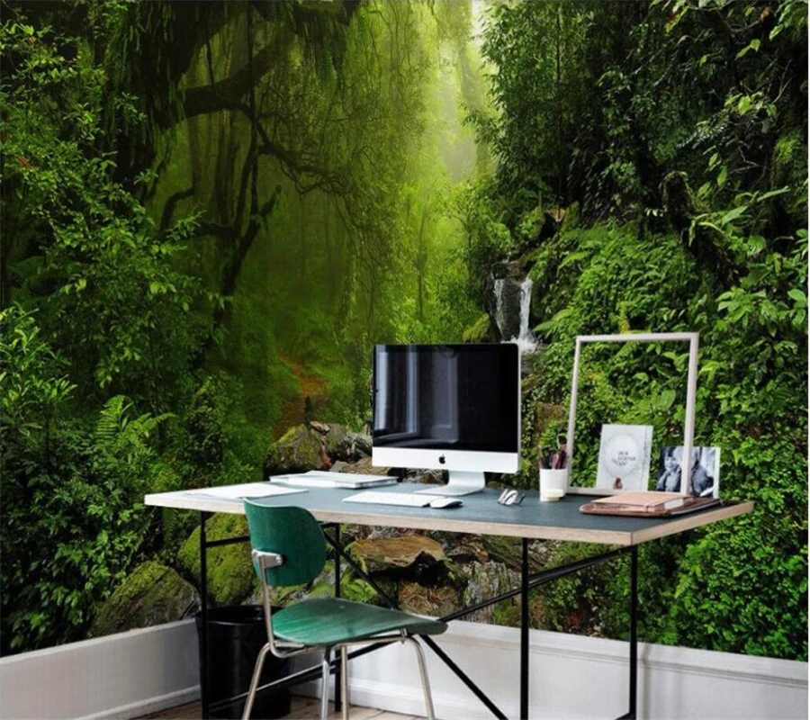 

Custom wallpaper 3d photo murals green wood stone stream river landscape scenery living room Hotel TV background wall 3d обои