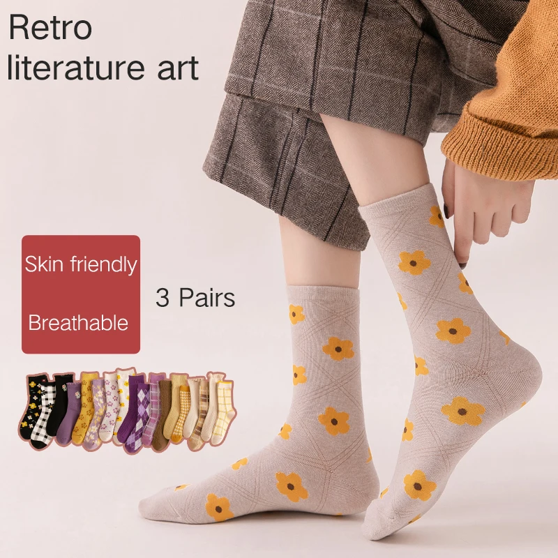 

Thin cotton women's socks Lovey Medium sock Absorb sweat Cartoon socks Anti-Odor funny socks motion cycling socks women 3 Pairs