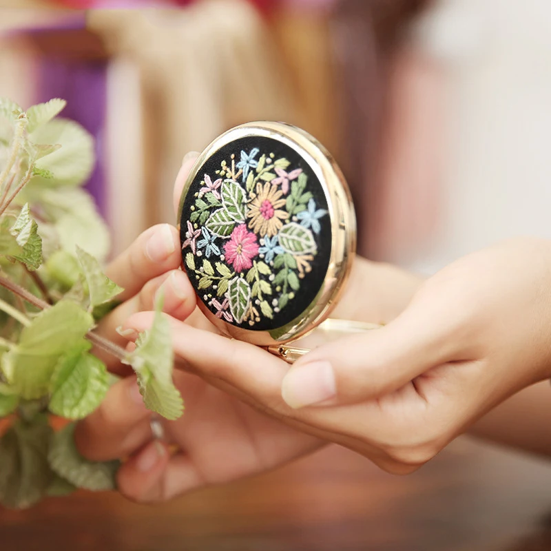 3D зеркало для макияжа с вышивкой сделай сам портативное Складное двухстороннее