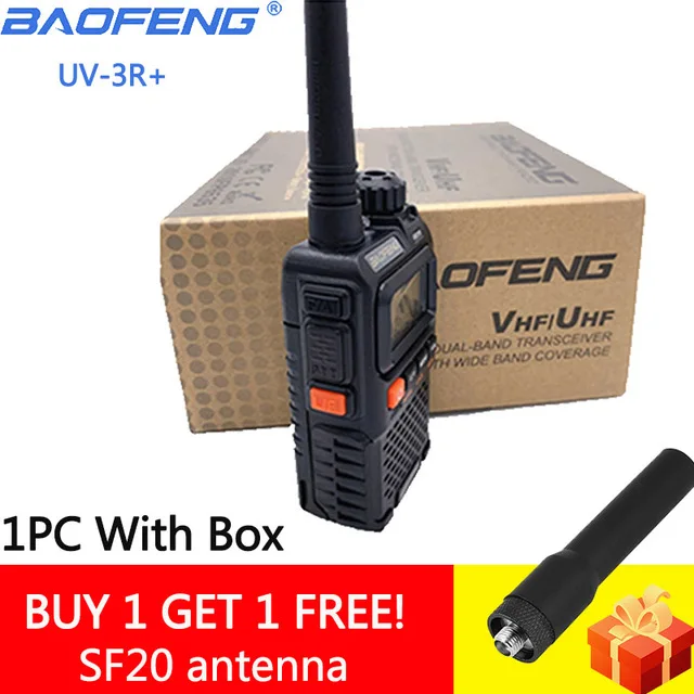 1PCs With box Baofeng UV-3R Plus рация мини УФ 3R+ портативный CB радио Amador UHF VHF Ham CB радио VOX фонарик FM трансивер UV3R - Цвет: 1PCs With box