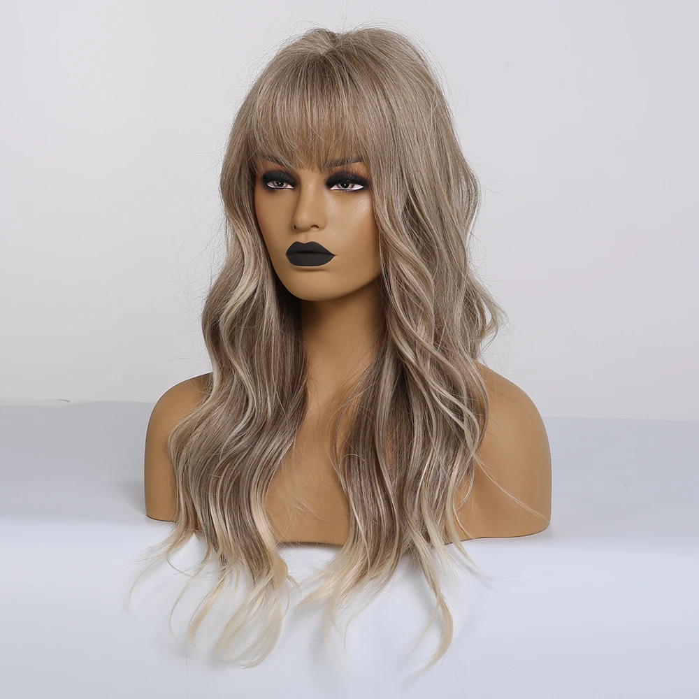 ALAN EATON Synthetic Wig - Long Wavy Light Ash Brown Blonde Highlight Wig with Bangs for Women - Ideal for Cosplay Costume Wigs image 4