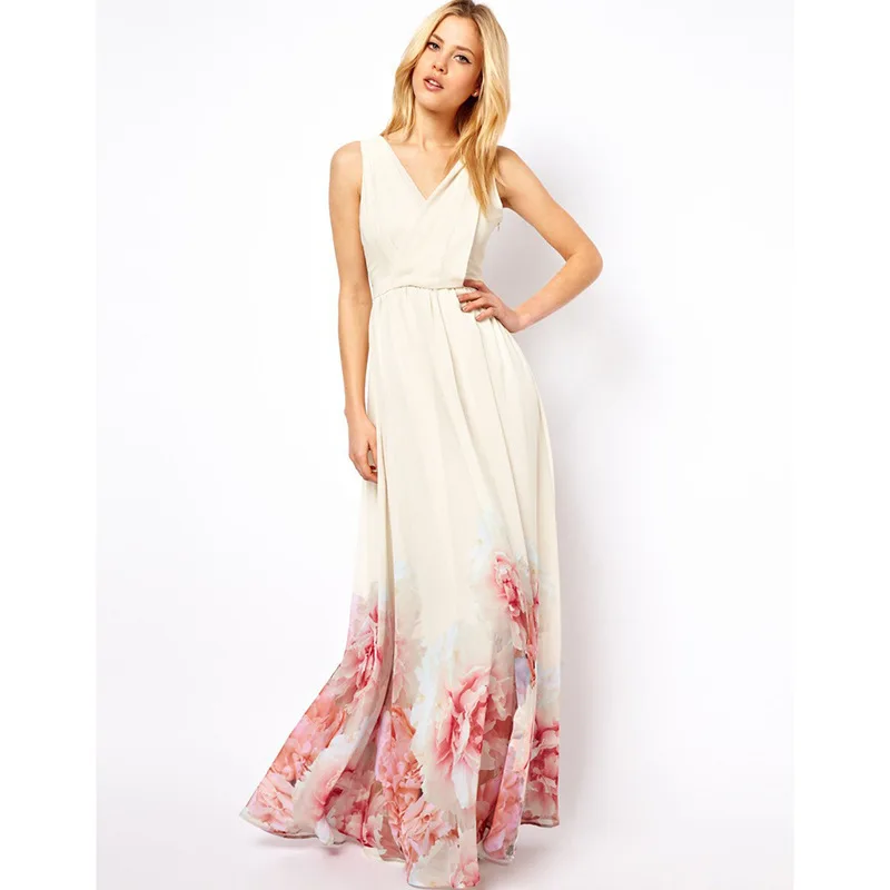 

2021 Bohemian Sleeveless Deep V Digital Printed One-piece Long Beach Dress