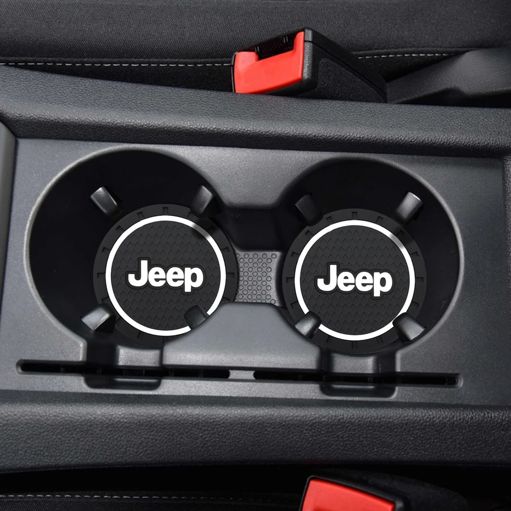

1/2PCS Car Coasters Personality Water Cup Anti-slip Mat Decoration Pad For Jeep Wrangler Renegade Compass Liberty Commander JKU