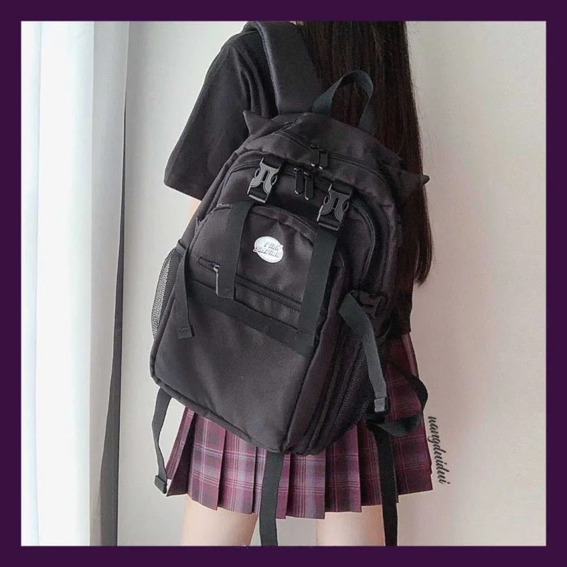 

Женский школьный ранец с кошачьими ушками, готический вместительный рюкзак в стиле Харадзюку, в стиле хип-хоп, темная японская парная сумка ...