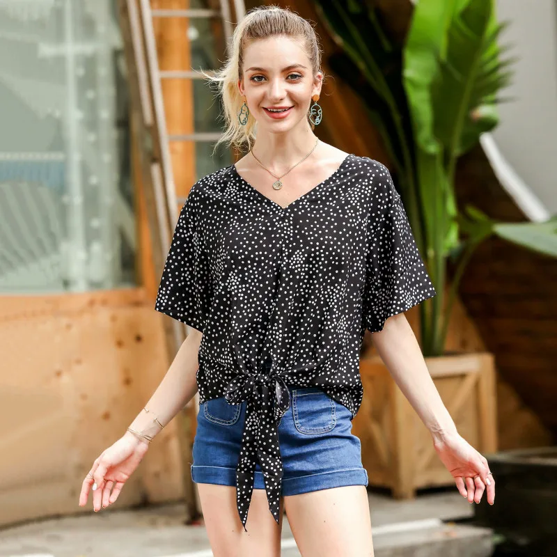 

Summer Fashion V-Neck Short Sleeve Leopard Loose Shirt Sexy Black Flower Pattern Slim Fit T-Shirt High Quality Women Tops