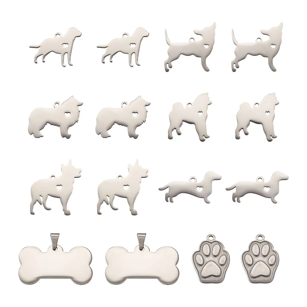

16pcs 304 Stainless Steel Pendants Cute Dog Paw Print Bone Puppy Shape Charms for Necklace Bracelet Charms DIY Jewelry Making