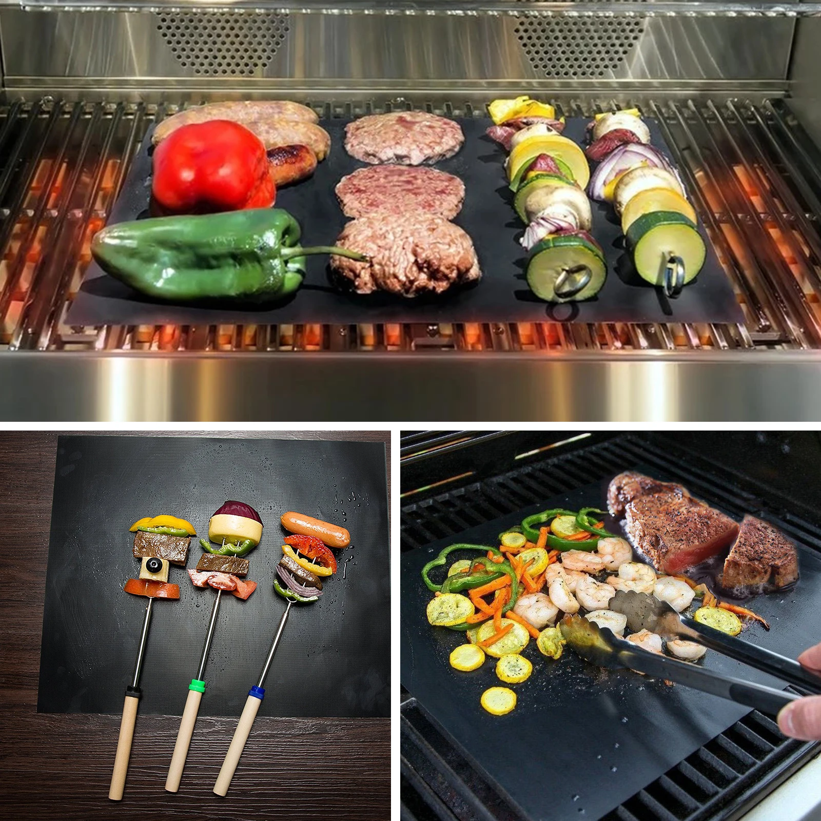 

2PCS BBQ Grill Liners Oven Liners For Baking Grilling BBQ Mat Easy Clean Non Stick Heavy Duty Reusable Sheet Bbq Tools 40 X 50cm